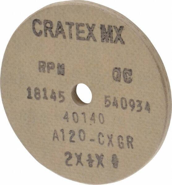 Cratex - 2" Diam x 1/4" Hole x 1/8" Thick, 120 Grit Surface Grinding Wheel - Aluminum Oxide, Type 1, Fine Grade, 18,145 Max RPM, No Recess - Apex Tool & Supply