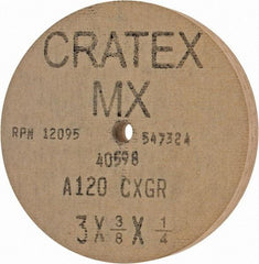 Cratex - 3" Diam x 1/4" Hole x 3/8" Thick, 120 Grit Surface Grinding Wheel - Aluminum Oxide, Type 1, Fine Grade, 12,095 Max RPM, No Recess - Apex Tool & Supply