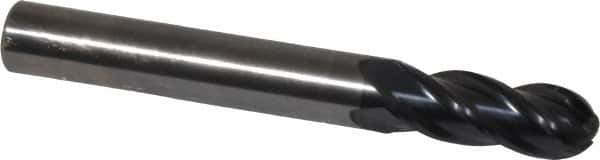 OSG - 8mm Diam, 21mm LOC, 4 Flute Solid Carbide Ball End Mill - TiAlN Finish, Single End, 64mm OAL, 8mm Shank Diam, Spiral Flute - Apex Tool & Supply