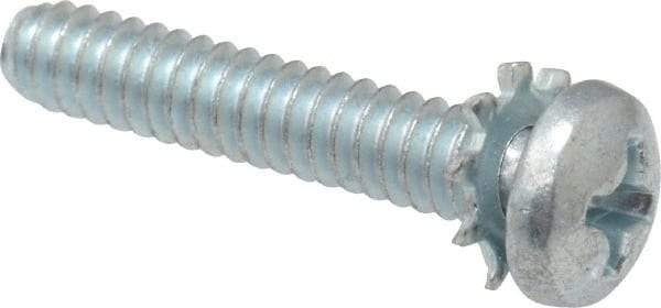 Value Collection - #6-32 UNC, 3/4" Length Under Head Phillips Drive Machine Screw - Pan Head, Grade J82 Steel, Zinc-Plated Finish, External Tooth - Apex Tool & Supply