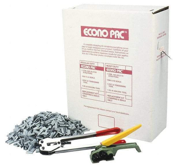 Value Collection - 9,000 Inch Long x 1/2 Inch Wide x 0.015 Inch Thick, Heavy Duty Polyproylene Strapping Kit - 400 Lbs Tensile Strength, Contains Self Dispensing Box, White Polypropylene Strapping, 1000 Seals, Tensioner Tool and Crimper Tool - Apex Tool & Supply