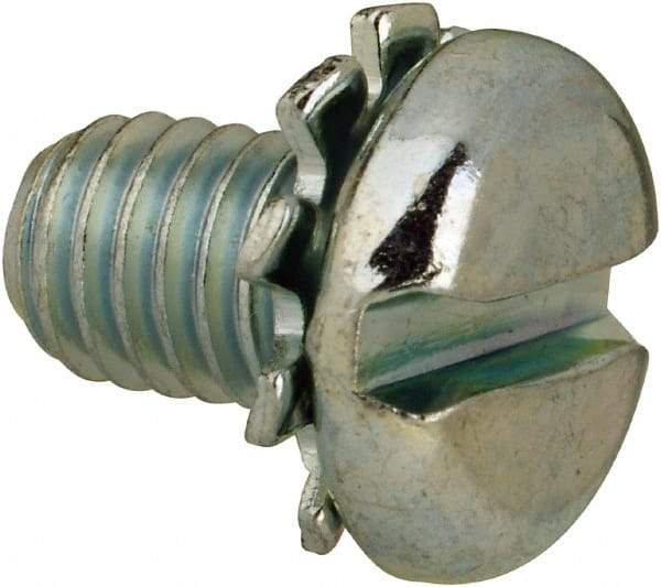 Value Collection - #10-32 UNF, 5/16" Length Under Head Slotted Drive Machine Screw - Pan Head, Grade J82 Steel, Zinc-Plated Finish, External Tooth - Apex Tool & Supply