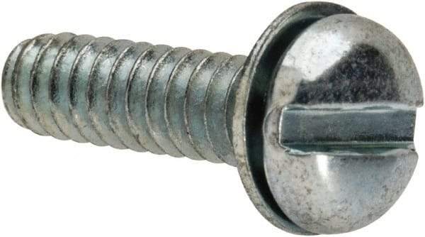 Value Collection - #6-32 UNC, 1/2" Length Under Head Slotted Drive Machine Screw - Pan Head, Grade J82 Steel, Zinc-Plated Finish, Internal Tooth - Apex Tool & Supply