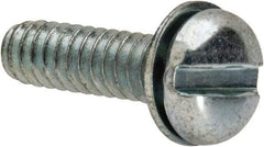 Value Collection - #6-32 UNC, 1/2" Length Under Head Slotted Drive Machine Screw - Pan Head, Grade J82 Steel, Zinc-Plated Finish, Internal Tooth - Apex Tool & Supply