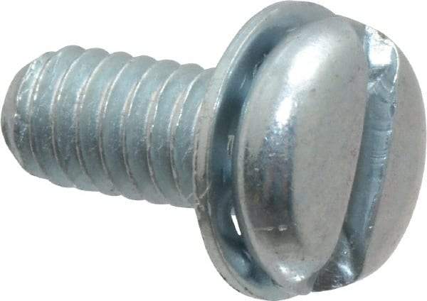 Value Collection - #8-32 UNC, 3/8" Length Under Head Slotted Drive Machine Screw - Pan Head, Grade J82 Steel, Zinc-Plated Finish, Internal Tooth - Apex Tool & Supply