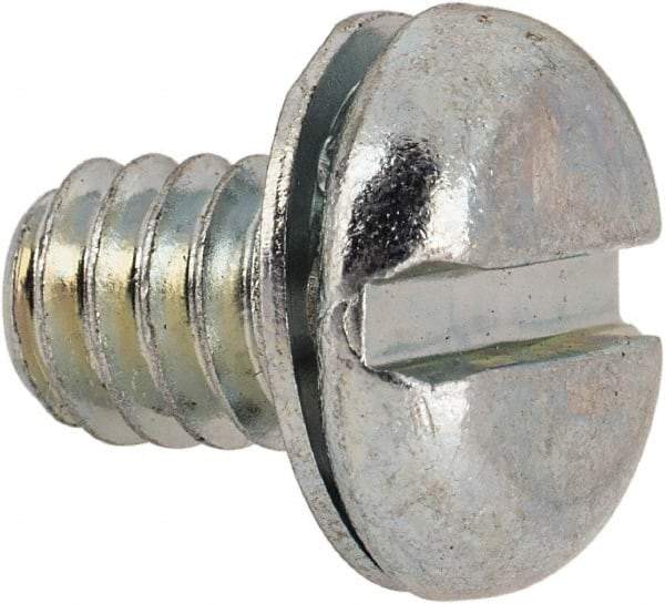 Value Collection - 1/4-20 UNC, 3/8" Length Under Head Slotted Drive Machine Screw - Pan Head, Grade J82 Steel, Zinc-Plated Finish, Internal Tooth - Apex Tool & Supply