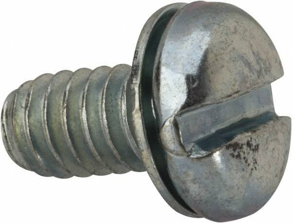 Value Collection - 1/4-20 UNC, 1/2" Length Under Head Slotted Drive Machine Screw - Pan Head, Grade J82 Steel, Zinc-Plated Finish, Internal Tooth - Apex Tool & Supply