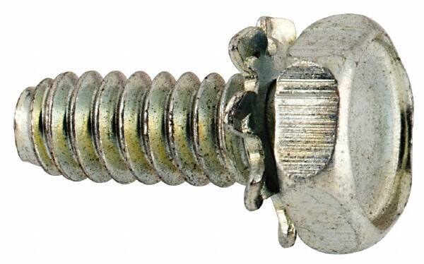 Value Collection - #6-32 UNC, 3/8" Length Under Head Hex Drive Machine Screw - Hex Head, Grade J82 Steel, Zinc-Plated Finish, External Tooth - Apex Tool & Supply