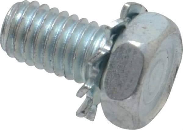 Value Collection - #10-32 UNF, 3/8" Length Under Head Hex Drive Machine Screw - Hex Head, Grade J82 Steel, Zinc-Plated Finish, External Tooth - Apex Tool & Supply