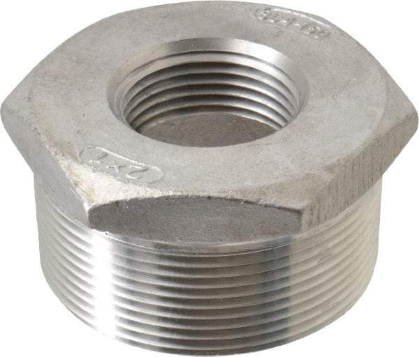 Merit Brass - 2 x 1" Grade 304 Stainless Steel Pipe Hex Bushing - MNPT x FNPT End Connections, 150 psi - Apex Tool & Supply
