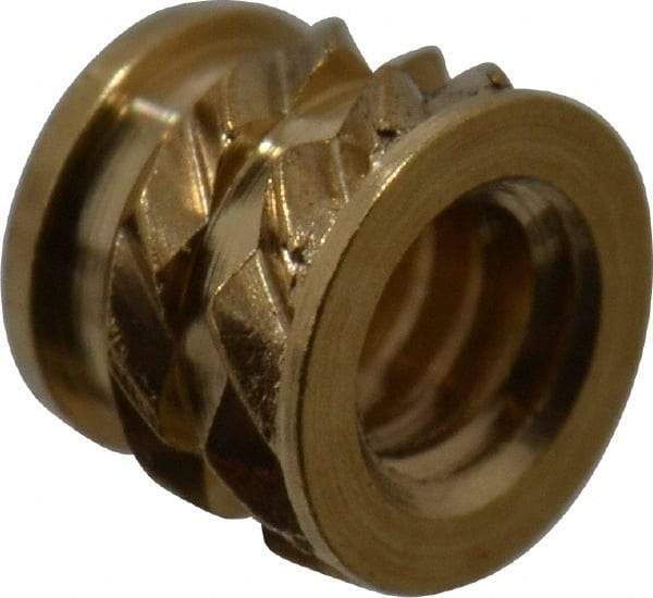 E-Z LOK - #2-56, 0.118" Small to 0.123" Large End Hole Diam, Brass Single Vane Tapered Hole Threaded Insert - 0.136" Insert, 0.122" Pilot Diam, 0.115" OAL, 0.08" Min Wall Thickness - Apex Tool & Supply