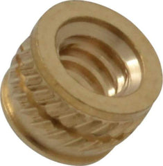 E-Z LOK - #6-32, 0.199" Small to 0.206" Large End Hole Diam, Brass Single Vane Tapered Hole Threaded Insert - 0.22" Insert, 0.203" Pilot Diam, 0.15" OAL, 0.116" Min Wall Thickness - Apex Tool & Supply