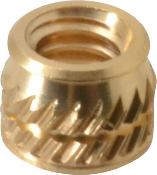 E-Z LOK - #8-32, 0.226" Small to 0.234" Large End Hole Diam, Brass Single Vane Tapered Hole Threaded Insert - 1/4" Insert, 0.23" Pilot Diam, 0.185" OAL, 0.133" Min Wall Thickness - Apex Tool & Supply