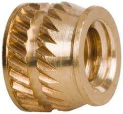 E-Z LOK - #10-24, 0.267" Small to 0.277" Large End Hole Diam, Brass Single Vane Tapered Hole Threaded Insert - 0.296" Insert, 0.272" Pilot Diam, 0.225" OAL, 0.159" Min Wall Thickness - Apex Tool & Supply
