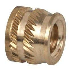 E-Z LOK - 1/4-20, 0.349" Small to 0.363" Large End Hole Diam, Brass Single Vane Tapered Hole Threaded Insert - 3/8" Insert, 0.354" Pilot Diam, 0.3" OAL, 0.194" Min Wall Thickness - Apex Tool & Supply