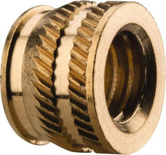 E-Z LOK - 5/16-18, 0.431" Small to 0.448" Large End Hole Diam, Brass Single Vane Tapered Hole Threaded Insert - 15/32" Insert, 0.439" Pilot Diam, 0.335" OAL, 0.245" Min Wall Thickness - Apex Tool & Supply