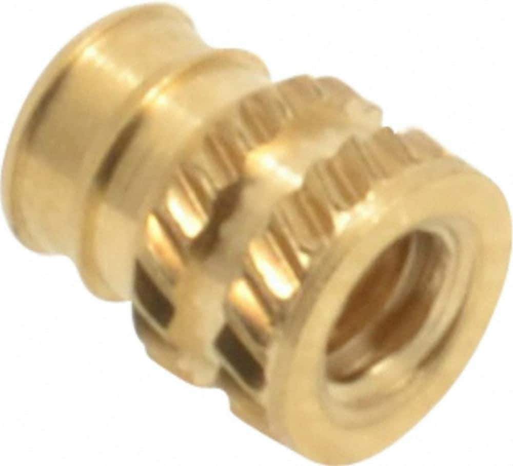 E-Z LOK - #4-40, 0.141" Small to 0.159" Large End Hole Diam, Brass Double Vane Tapered Hole Threaded Insert - 0.172" Insert, 0.144" Pilot Diam, 7/32" OAL, 0.093" Min Wall Thickness - Apex Tool & Supply