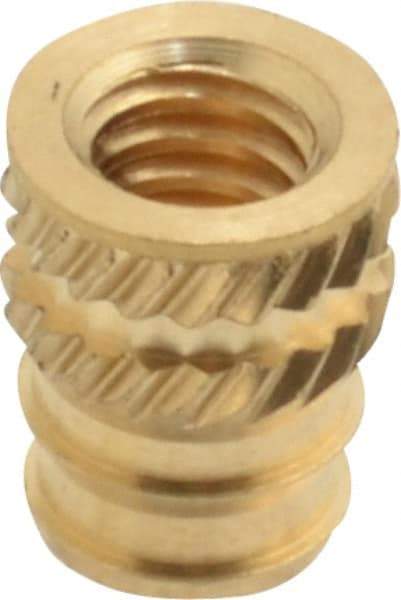 E-Z LOK - #8-32, 0.208" Small to 0.234" Large End Hole Diam, Brass Double Vane Tapered Hole Threaded Insert - 1/4" Insert, 0.212" Pilot Diam, 5/16" OAL, 0.133" Min Wall Thickness - Apex Tool & Supply