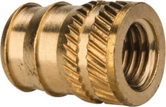 E-Z LOK - 1/4-28, 0.321" Small to 0.363" Large End Hole Diam, Brass Double Vane Tapered Hole Threaded Insert - 3/8" Insert, 0.332" Pilot Diam, 1/2" OAL, 0.194" Min Wall Thickness - Apex Tool & Supply