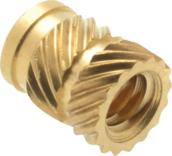 E-Z LOK - #8 32 UNC, 1/4" Diam, Brass Unheaded Heat Installed Threaded Insert - 0.22" Hole, 0.321" OAL, 1/4" Head Diam - Apex Tool & Supply