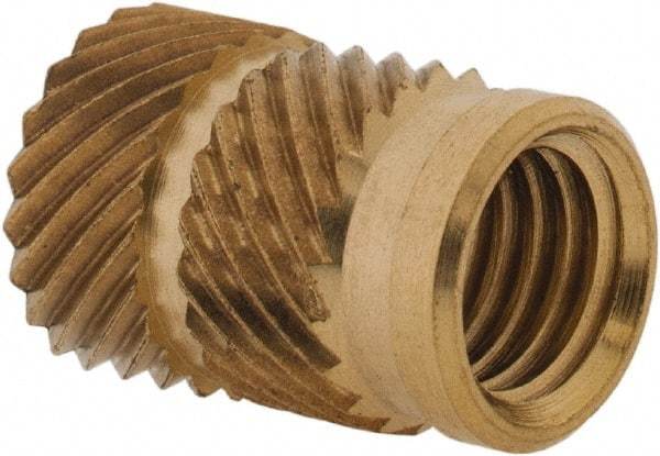 E-Z LOK - 1/4 28 UNF, 0.341" Diam, Brass Unheaded Heat Installed Threaded Insert - 0.315" Hole, 1/2" OAL, 0.341" Head Diam - Apex Tool & Supply