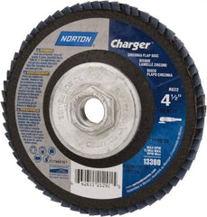 Norton - 24 Grit, 4-1/2" Disc Diam, 5/8-11 Center Hole, Type 29 Zirconia Alumina Flap Disc - 13,000 Max RPM, Fiberglass Backing, Coated - Apex Tool & Supply