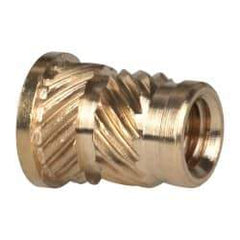 E-Z LOK - #8 32 UNC, 1/4" Diam, Brass Headed Heat Installed Threaded Insert - 0.22" Hole, 0.357" OAL x 0.033" High, 9/32" Head Diam - Apex Tool & Supply