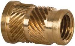 E-Z LOK - 1/4 28 UNF, 0.341" Diam, Brass Headed Heat Installed Threaded Insert - 0.315" Hole, 0.553" OAL x 0.05" High, 3/8" Head Diam - Apex Tool & Supply