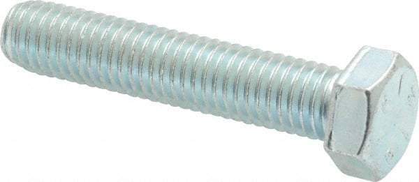 Made in USA - 1/2-13 UNC, 2-1/2" Length Under Head Hex Head Cap Screw - Fully Threaded, Grade 5 Steel, Zinc-Plated Finish, 3/4" Hex - Apex Tool & Supply