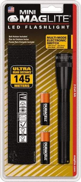 Mag-Lite - White LED Bulb, 97 Lumens, Mini Flashlight - Black Aluminum Body, 2 AA Alkaline Batteries Included - Apex Tool & Supply