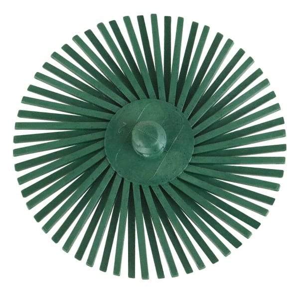 3M - 3" Diam, Type R Quick Change Radial Bristle Brush - 50 Grit, Coarse Grade, 25,000 Max RPM, Green - Apex Tool & Supply