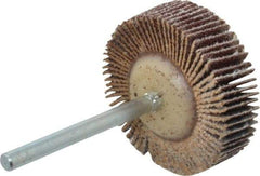 Merit Abrasives - 1-3/16" Diam x 3/8" Face Width, Medium Aluminum Oxide Coated Mounted Flap Wheel - 1/8" Shank Mount, 80 Grit, Cloth Backing, 30,000 Max RPM - Apex Tool & Supply