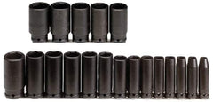 Proto - 19 Piece 3/8" Drive Deep Well Impact Socket Set - 6 Points, 6mm to 24mm Range, Metric Measurement Standard - Apex Tool & Supply