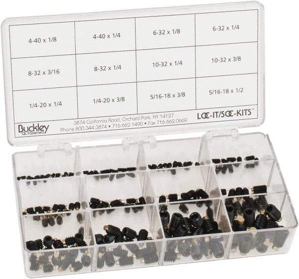 Made in USA - 210 Piece, #4-40 to 5/16-18, Alloy Steel Set Screw Assortment - Hex Head, Hex Socket Drive, 1/8 to 1/2" Long, Grade 303 - Apex Tool & Supply