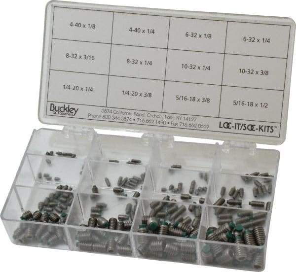 Made in USA - 210 Piece, #4-40 to 5/16-18, Stainless Steel Set Screw Assortment - Hex Head, Hex Socket Drive, 1/8 to 1/2" Long, Grade 303 - Apex Tool & Supply