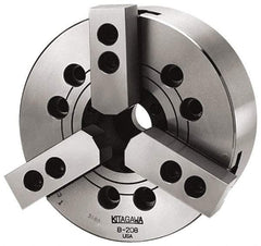 Kitagawa - 3 Jaws, 12" Chuck Diam, Plain Back Mount, 3.5827" Through Hole, Drawbar, Hydraulic Power Lathe Chuck - 31,718 Lb Force per Jaw, 1.5mm x 60 Serrated Jaw Interface, 34mm to 304mm Jaw Capacity, 3,300 RPM, High Speed Steel Body - Apex Tool & Supply