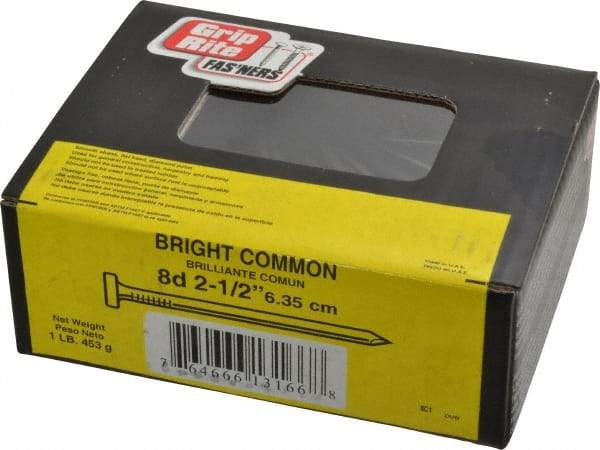 Value Collection - 8D, 10 Gauge, 2-1/2" OAL Common Nails - Ring Shank, Grade 2 Steel, Bright Finish - Apex Tool & Supply