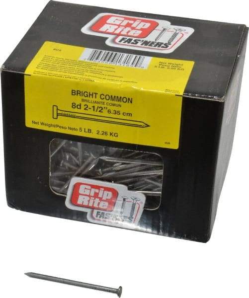Value Collection - 8D, 10 Gauge, 2-1/2" OAL Common Nails - Ring Shank, Grade 2 Steel, Bright Finish - Apex Tool & Supply