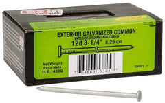 Value Collection - 12D, 9 Gauge, 3-1/4" OAL Common Nails - Ring Shank, Grade 2 Steel, Galvanized Finish - Apex Tool & Supply