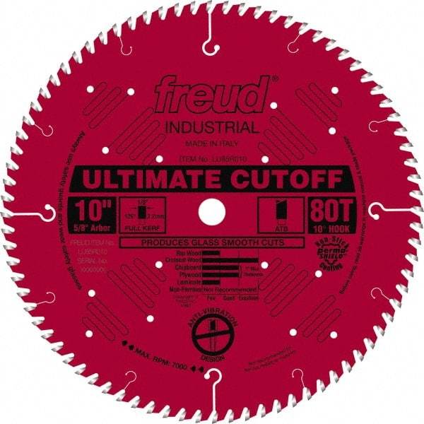 Freud - 10" Diam, 5/8" Arbor Hole Diam, 80 Tooth Wet & Dry Cut Saw Blade - Carbide-Tipped, Standard Round Arbor - Apex Tool & Supply