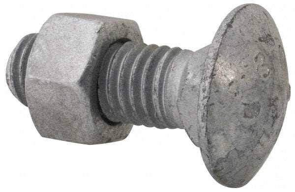 Value Collection - 1/2-13 UNC 1-1/2" Length Under Head, Standard Square Neck, Carriage Bolt - 1006-1050 Steel, Galvanized Zinc-Plated Finish - Apex Tool & Supply