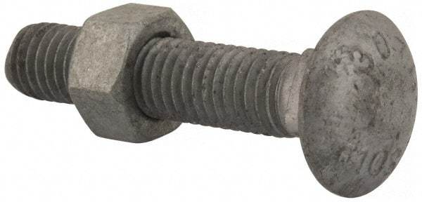 Value Collection - 1/2-13 UNC 2-1/2" Length Under Head, Standard Square Neck, Carriage Bolt - 1006-1050 Steel, Galvanized Zinc-Plated Finish - Apex Tool & Supply