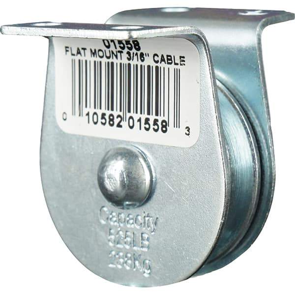 Block Division - 525 Lbs. Load Limit, Flat Standard Block - Upright Mount, Single Sheave, 1-1/2 Inch Outside Diameter, Wire Rope, 3/16 Inch Diameter, Eye, 5/8 Inch Inside Diameter, Carbon Steel, Zinc Plated Finish - Apex Tool & Supply
