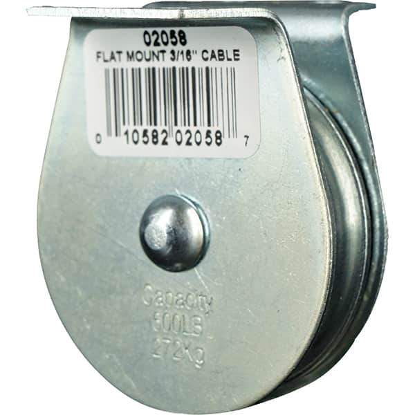Block Division - 600 Lbs. Load Limit, Flat Standard Block - Upright Mount, Single Sheave, 2 Inch Outside Diameter, Wire Rope, 3/16 Inch Diameter, Eye, 5/8 Inch Inside Diameter, Carbon Steel, Zinc Plated Finish - Apex Tool & Supply
