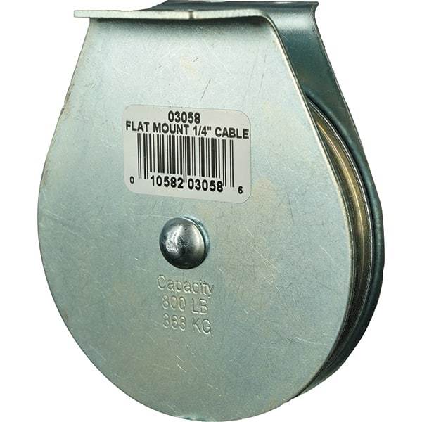 Block Division - 800 Lbs. Load Limit, Flat Standard Block - Upright Mount, Single Sheave, 3 Inch Outside Diameter, Wire Rope, 1/4 Inch Diameter, Eye, 7/8 Inch Inside Diameter, Carbon Steel, Zinc Plated Finish - Apex Tool & Supply