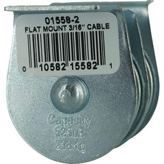 Block Division - 525 Lbs. Load Limit, Flat Standard Block - Upright Mount, Double Sheave, 1-1/2 Inch Outside Diameter, Wire Rope, 3/16 Inch Diameter, Eye, 5/8 Inch Inside Diameter, Carbon Steel, Zinc Plated Finish - Apex Tool & Supply