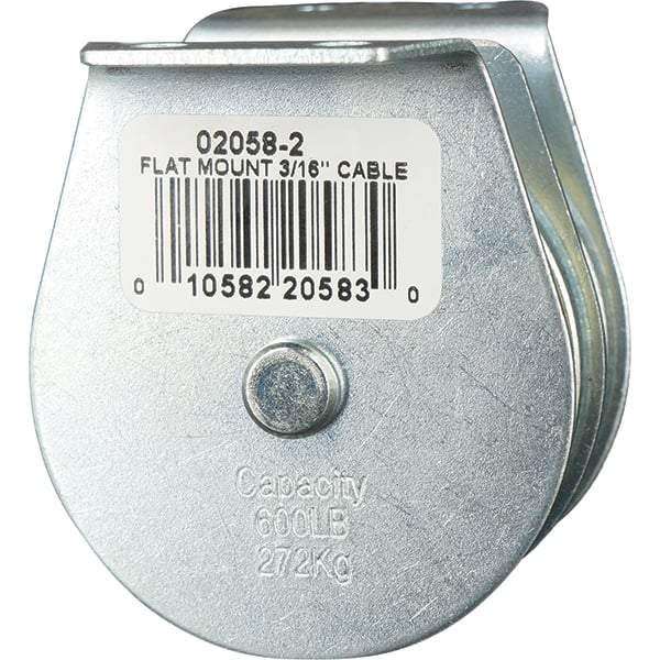Block Division - 600 Lbs. Load Limit, Flat Standard Block - Upright Mount, Double Sheave, 2 Inch Outside Diameter, Wire Rope, 3/16 Inch Diameter, Eye, 5/8 Inch Inside Diameter, Carbon Steel, Zinc Plated Finish - Apex Tool & Supply