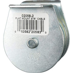 Block Division - 600 Lbs. Load Limit, Flat Standard Block - Upright Mount, Double Sheave, 2 Inch Outside Diameter, Wire Rope, 3/16 Inch Diameter, Eye, 5/8 Inch Inside Diameter, Carbon Steel, Zinc Plated Finish - Apex Tool & Supply