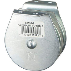 Block Division - 685 Lbs. Load Limit, Flat Standard Block - Upright Mount, Double Sheave, 2-1/2 Inch Outside Diameter, Wire Rope, 1/4 Inch Diameter, Eye, 7/8 Inch Inside Diameter, Carbon Steel, Zinc Plated Finish - Apex Tool & Supply