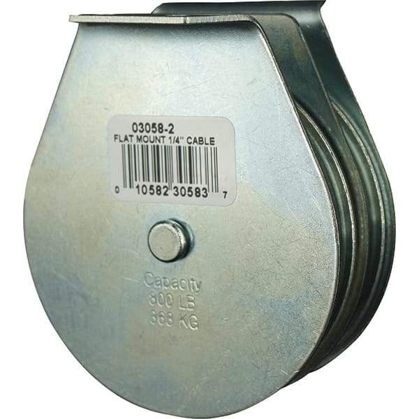Block Division - 800 Lbs. Load Limit, Flat Standard Block - Upright Mount, Double Sheave, 3 Inch Outside Diameter, Wire Rope, 1/4 Inch Diameter, Eye, 7/8 Inch Inside Diameter, Carbon Steel, Zinc Plated Finish - Apex Tool & Supply